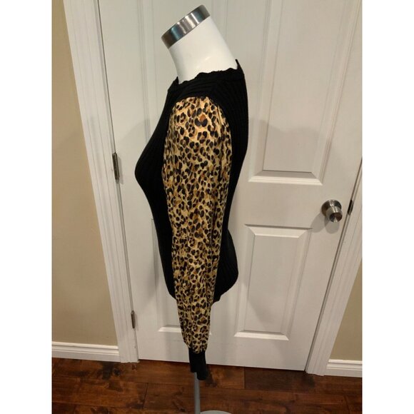 Current Air Black Sweater W/Brown Animal Print Puff Sleeves Size Small, NWT! - Picture 4 of 6